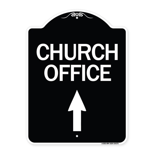 Church Office With Up Arrow Heavy-Gauge Aluminum Architectural Sign, 24" x 18", BW-1824-24275